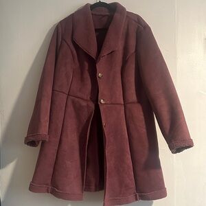 Women's Burgundy Shearling-Style Coat